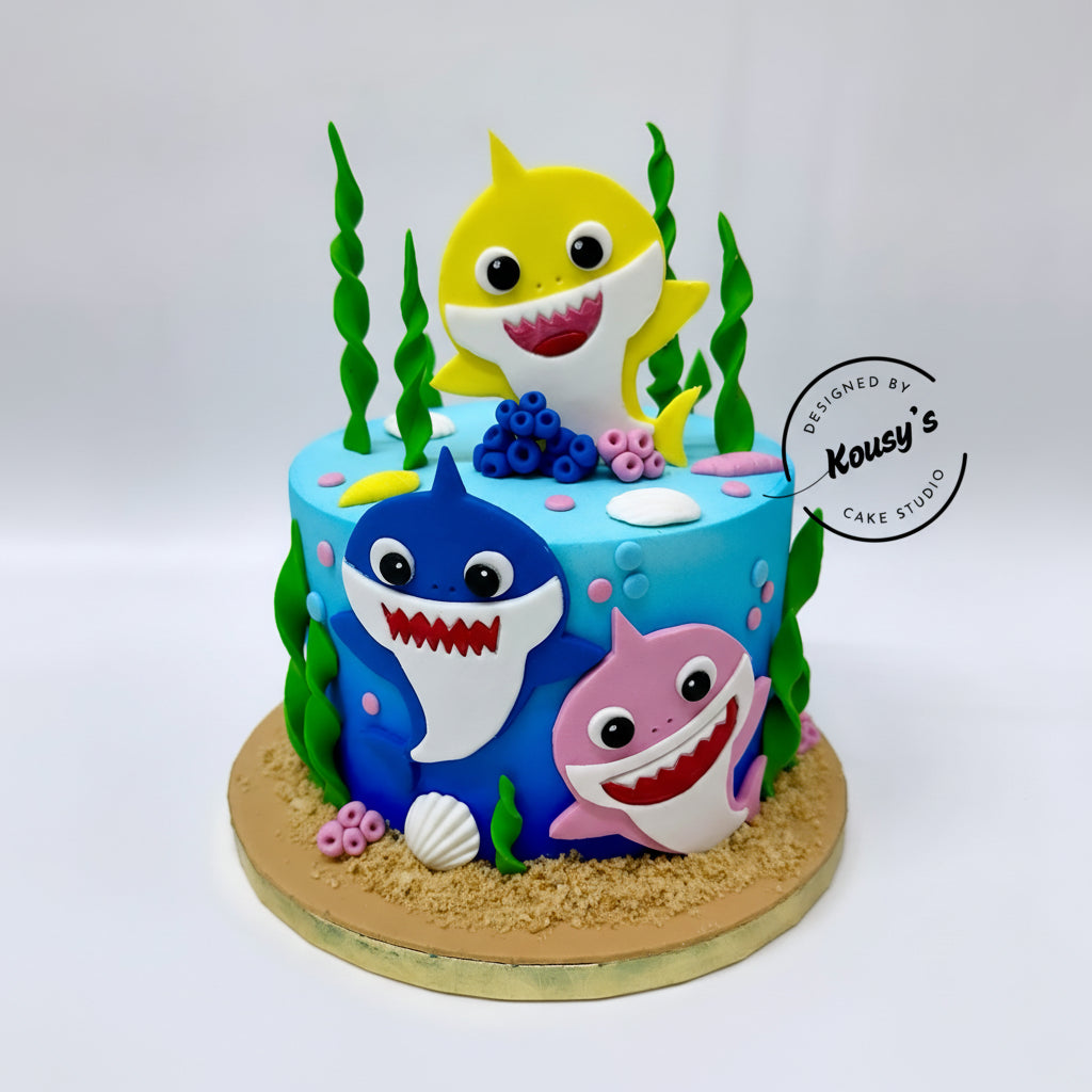 Cake with cartoon shark characters