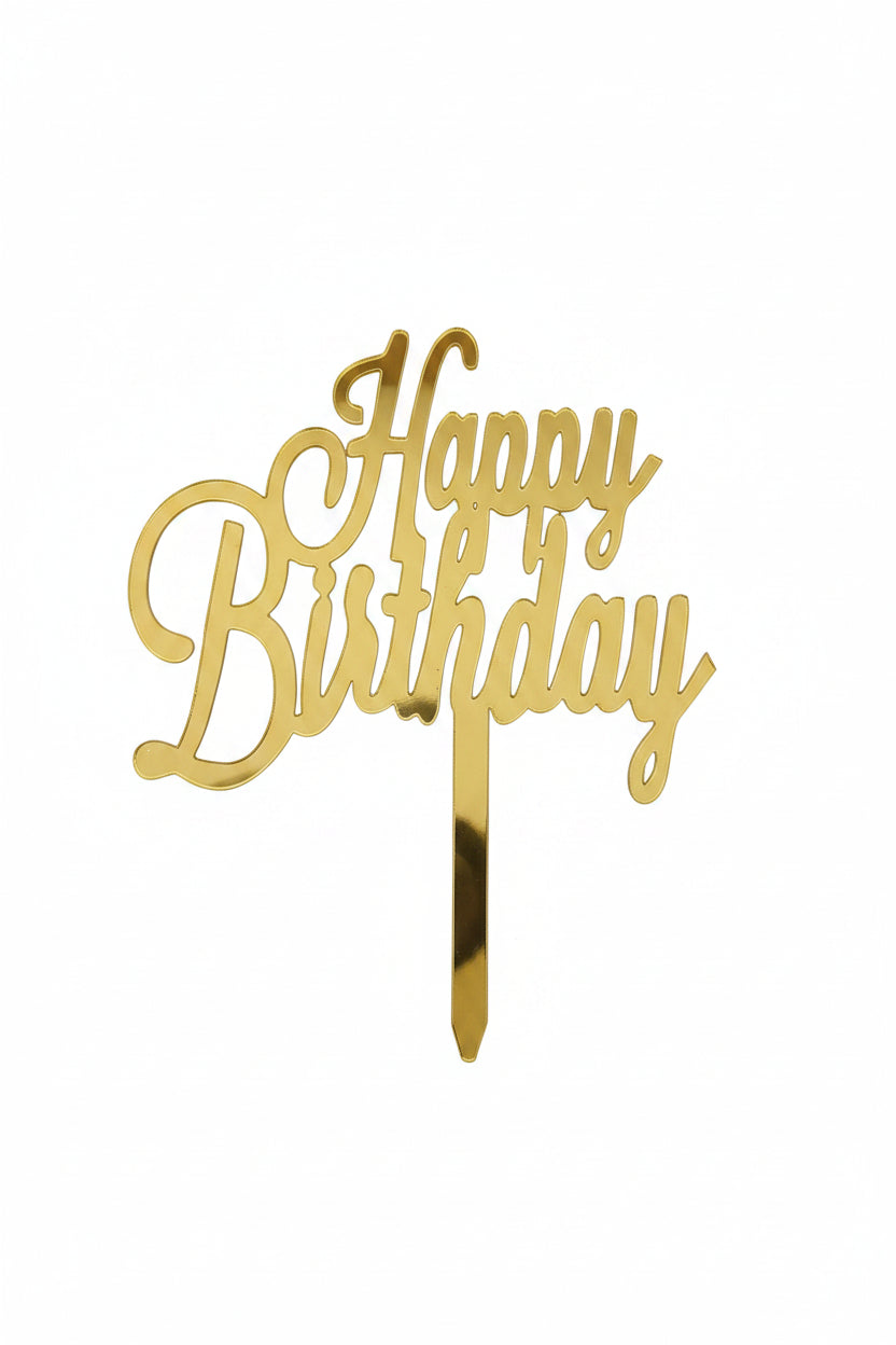 Happy Birthday Cake Topper Gold