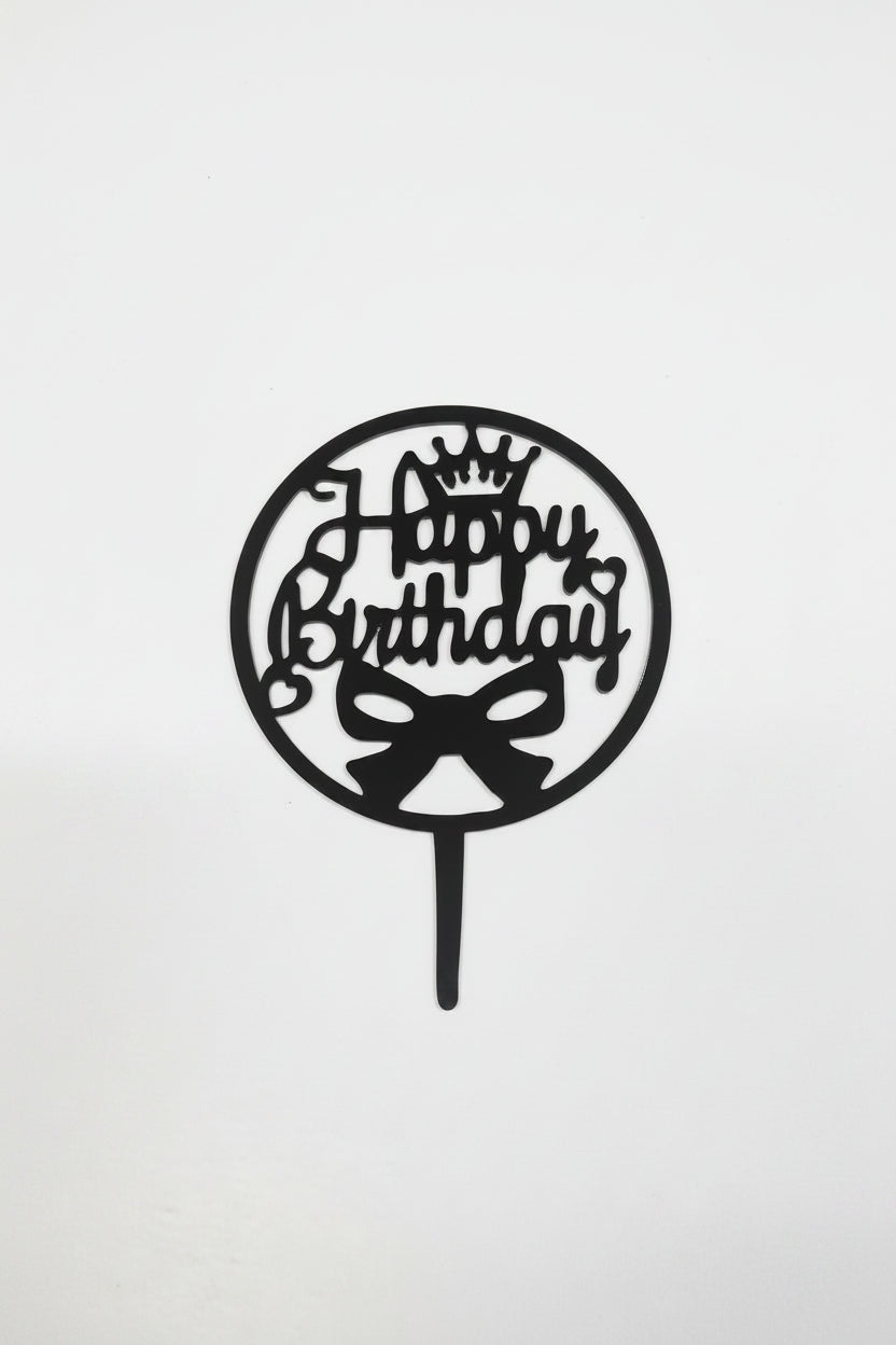 Black Cake Topper with Crown & Bow