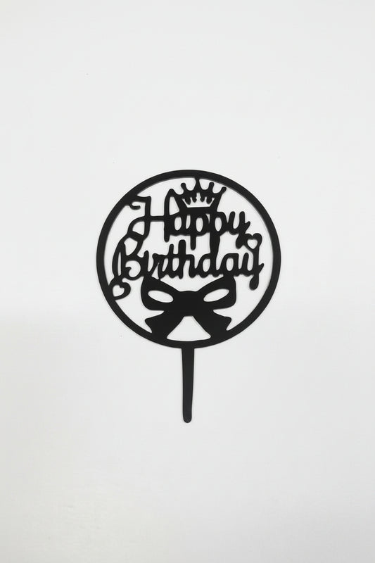 Black Cake Topper with Crown & Bow